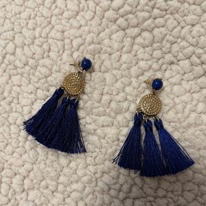 Blue and Gold Tassel Earrings